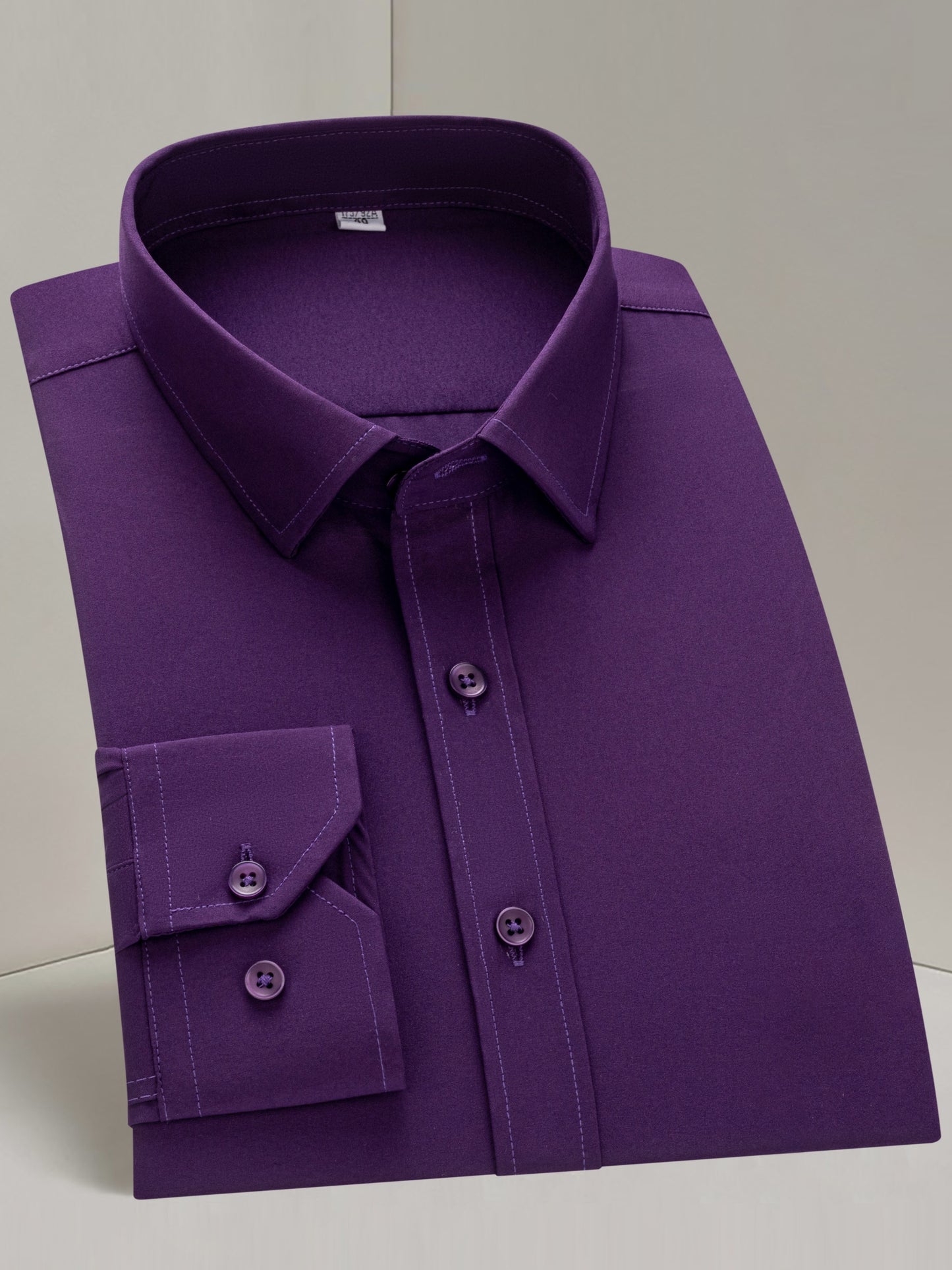 Men'S Long Sleeve Solid Color Business Dress Shirt, Elegant Collar, Stretch Fabric, Regular Fit, Single Button Front, Casual Outwear, Adult Sizes, Woven