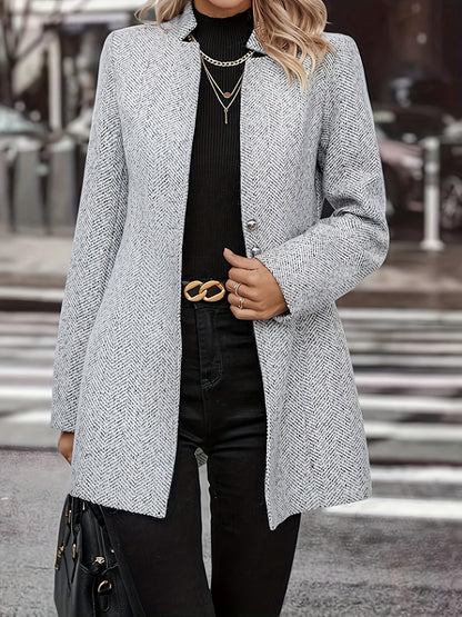 Women's Tweed Coat - Elegant, H-Silhouette Formal & Everyday Outerwear, Long Sleeve Winter Coat for Office, Parties, Casual Outfits - Non-Stretchy Mature Professional Jacket, Office Wear, Tailored Fit, Textured Fabric, Stylish Outerwear