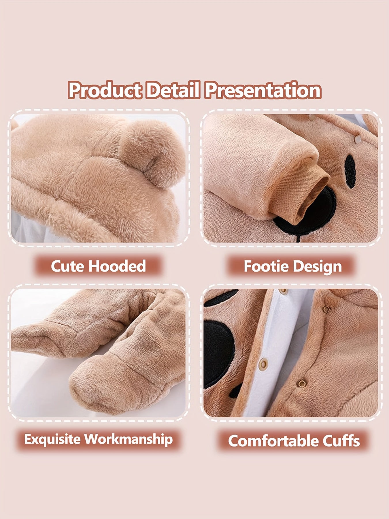 Baby Newborn Snowsuit Winter Hooded Footie Fleece Jumpsuit for Infant Girls Boys, for Outdoor
