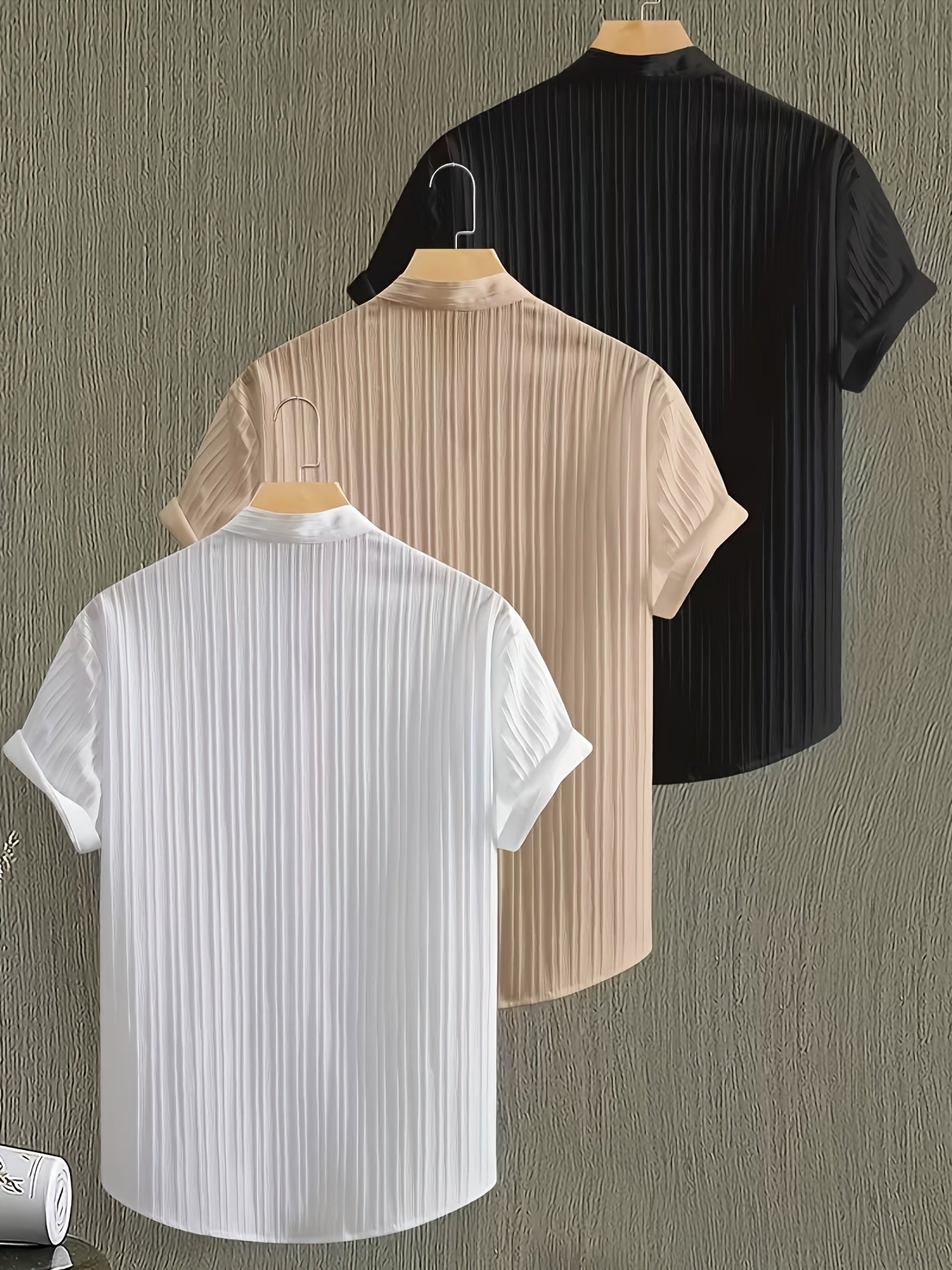 3-Pc Men'S Striped Shirts | Casual Comfortable, Regular Fit, Button Stand Collar, Ideal for Daily Wear And Beach Vacations
