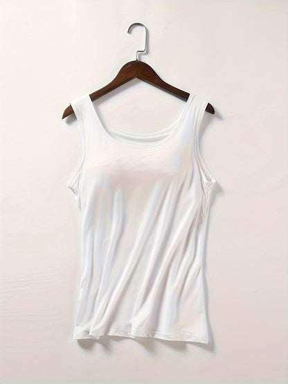 3pcs Pack Women's Camisoles with Built-In Bra - Wire-Free Padded, Breathable Elastic Tank Shirts Suitable for Yoga, Layering Undershirts, Non-Removable Chest Pads, Basic Plain Lingerie for Casual Attire & Underwear