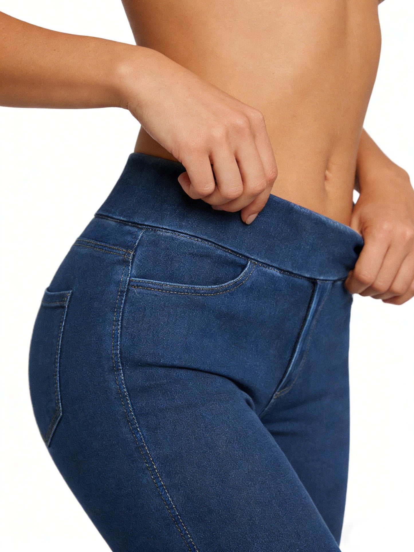 Pull On Skinny Jeans for Women, Stretchy High Waisted Leggings Trendy Tummy Control Demin Jegging with Pockets