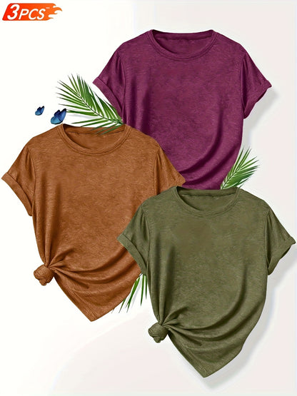 A Set of Three Women'S T-Shirts in Breathable, Comfortable, And Versatile Minimalist Designs - Enhance Your Wardrobe for Any Event with These Easy Yet Stylish Pieces