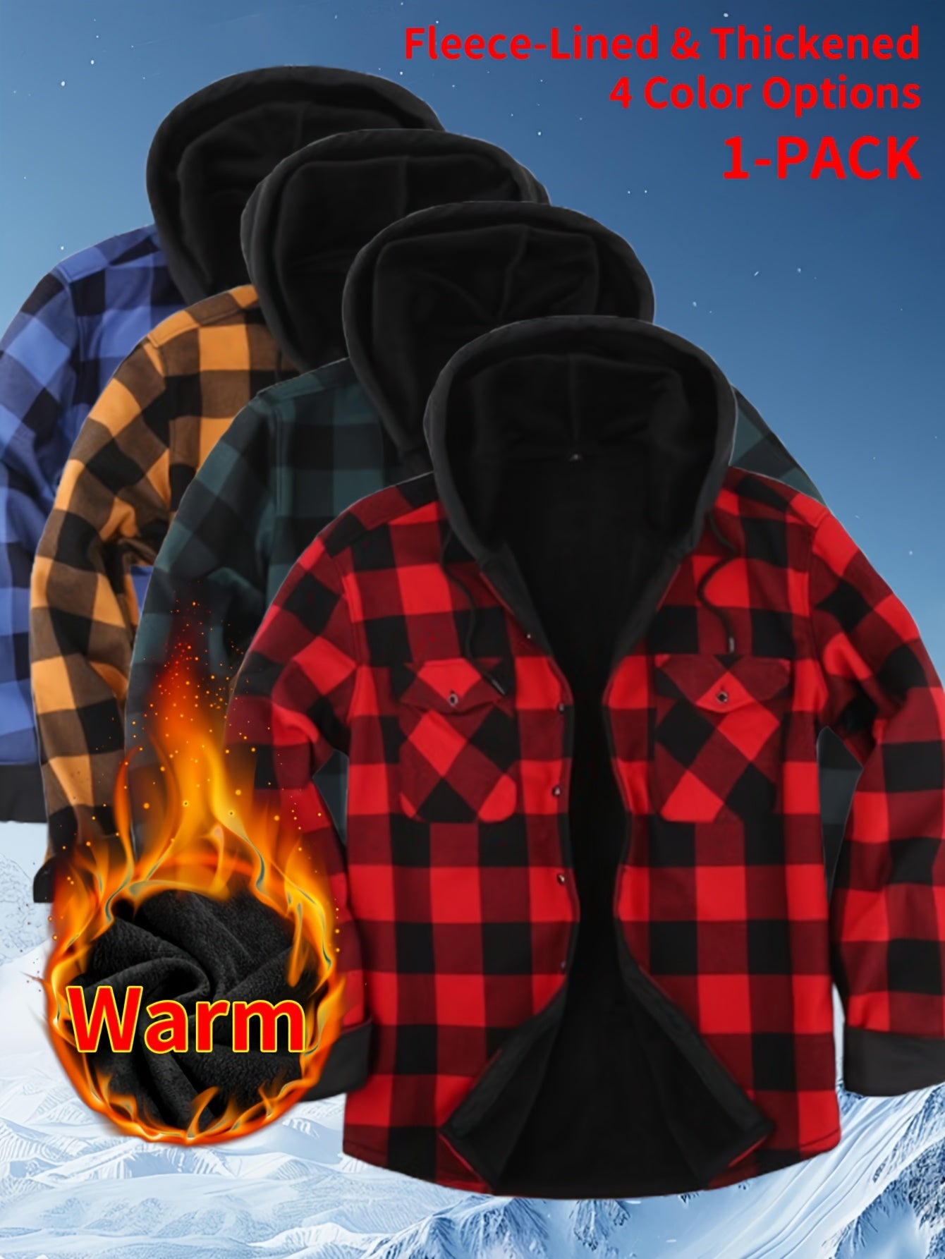 2025 New Men'S Checked Hooded Coat - Comfortable Fleece-Lined, Thick Casual Long Sleeve Top with Pockets, Black And Green Check Design, Ideal for Autumn/Winter, Suitable for Casual Or Professional Attire