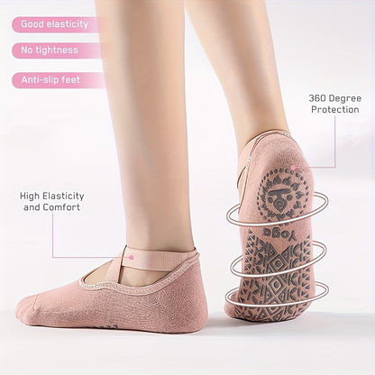 [Yoga Socks] 6 Pairs Of Women's Yoga Socks, Silicone Anti-Slip Boat Socks, Cross-Tied Fitness Pilates, Soft And Comfortable Dancing Indoor Sports Socks