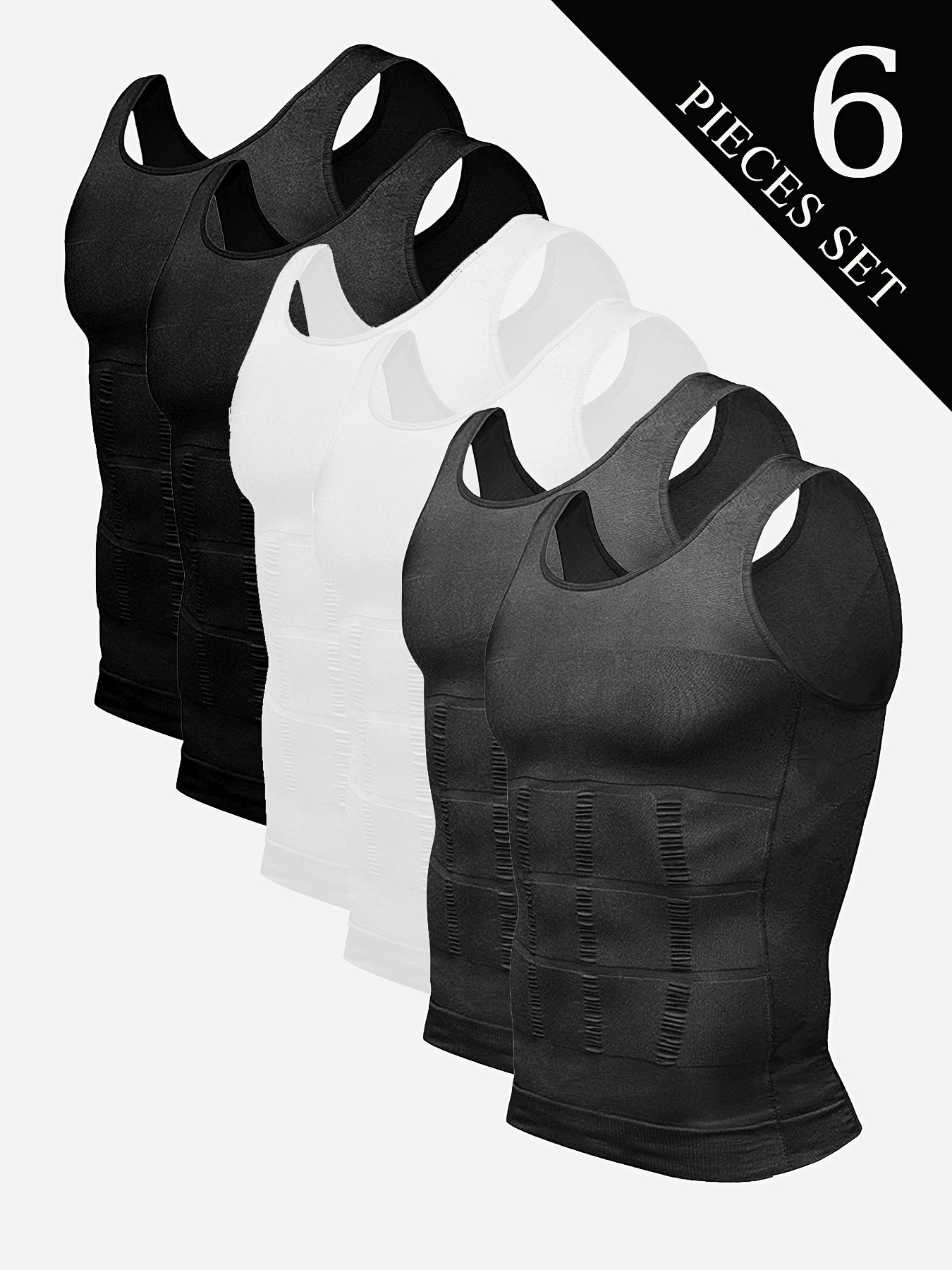 6pcs Casey Kevin Compression Tank Tops Men Body Shaper Vest, Athletic Mens Shapewear Muscle Shirts for Men, Tight Body Shaper Tummy Control Mens Undershirts, Highly Elastic Mens Workout Tank Tops, Breathable Gym Tank Tops for Men