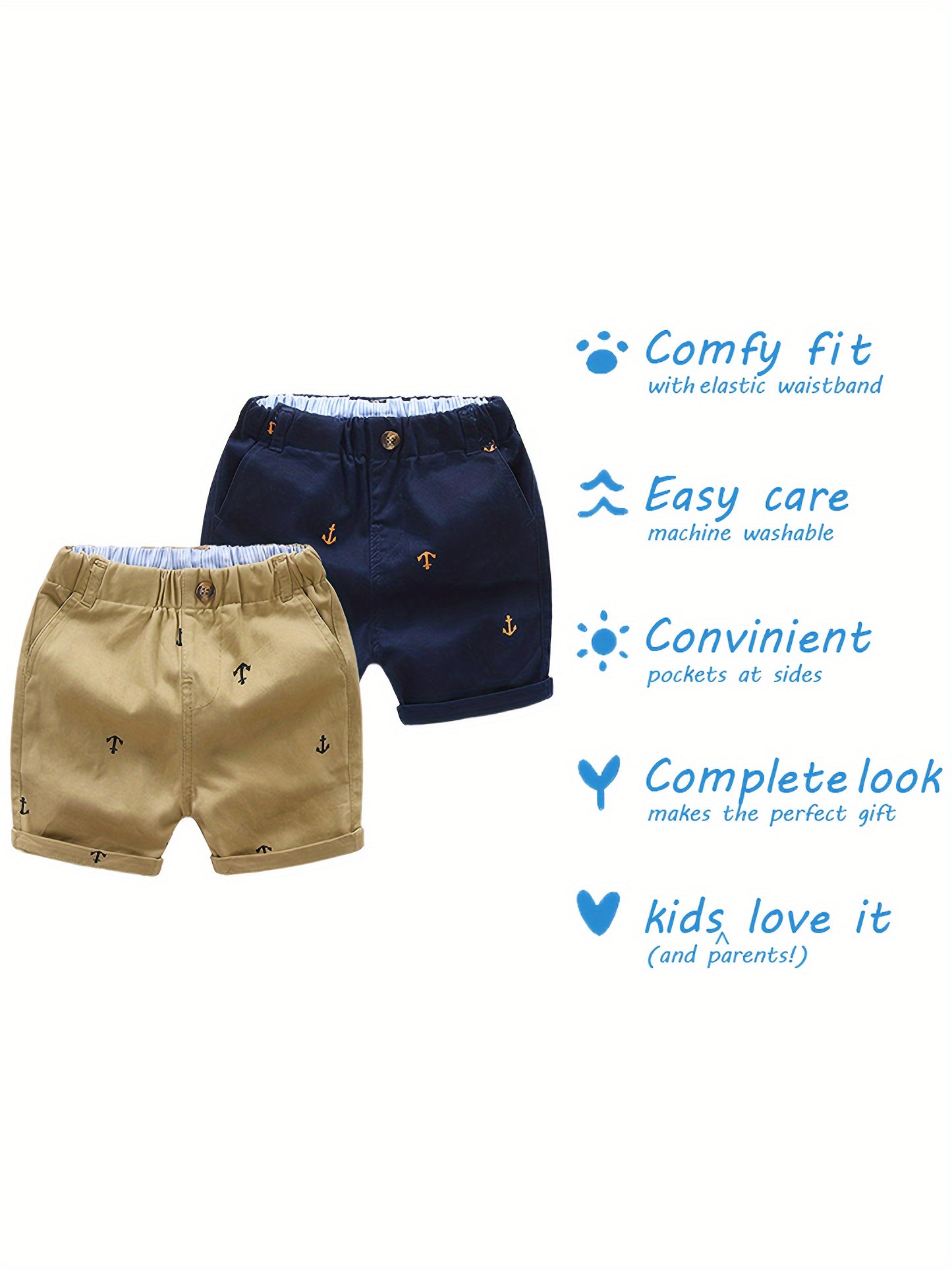 2-Pack Toddler Boys' Athletic Shorts With Pockets - Pull-On Design Active Adorable Anchor-Print, Soft And Breathable Casual Summer Shorts For Kids 1-7 Years, for Outdoor
