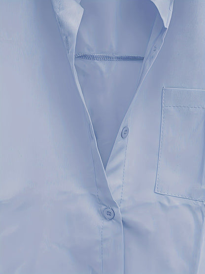 Plus Size, Plus Size Women's Solid Long Sleeve Shirt, Breathable Collar Button Blouse, Loose Fit Elegant Tops for Summer, 1XL-5XL