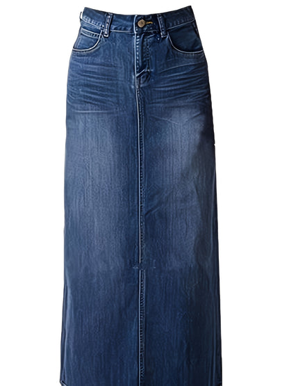 Long Denim Skirt for Women Casual A-Line Denim Maxi Skirt Stretch High Waisted Jean Skirt with Pocket