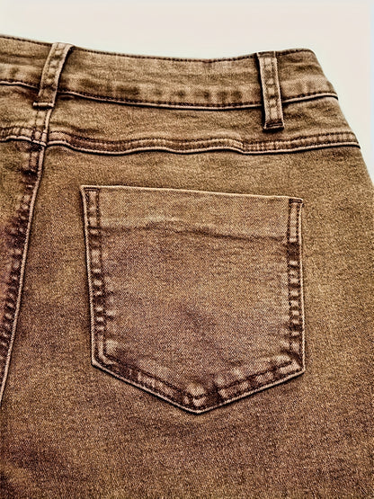 HME Autumn/Winter New Arrival - Nostalgic Western Denim Style, Heavy-Duty Distressed Snowflake Washed and Dyed, Women's Flared Jeans, Suitable for All Seasons, Comfortable Fabric, Fashionable, Simple, and Versatile Flared Pants, No Belt Included