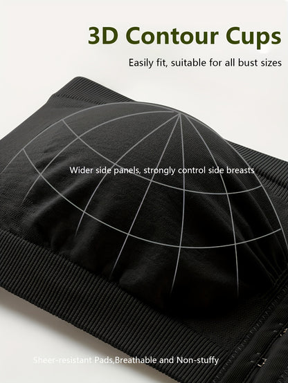 5pcs Plus Size Women's Front Closure Bras - Wireless Strapless Bandeau Push Up Bras, Non-Padded, Medium Thickness Nylon Fabric, Ideal for Weddings, Parties And Daily Wear - Solid Color (No Bulkiness), Lifting Effect (1XL-5XL)