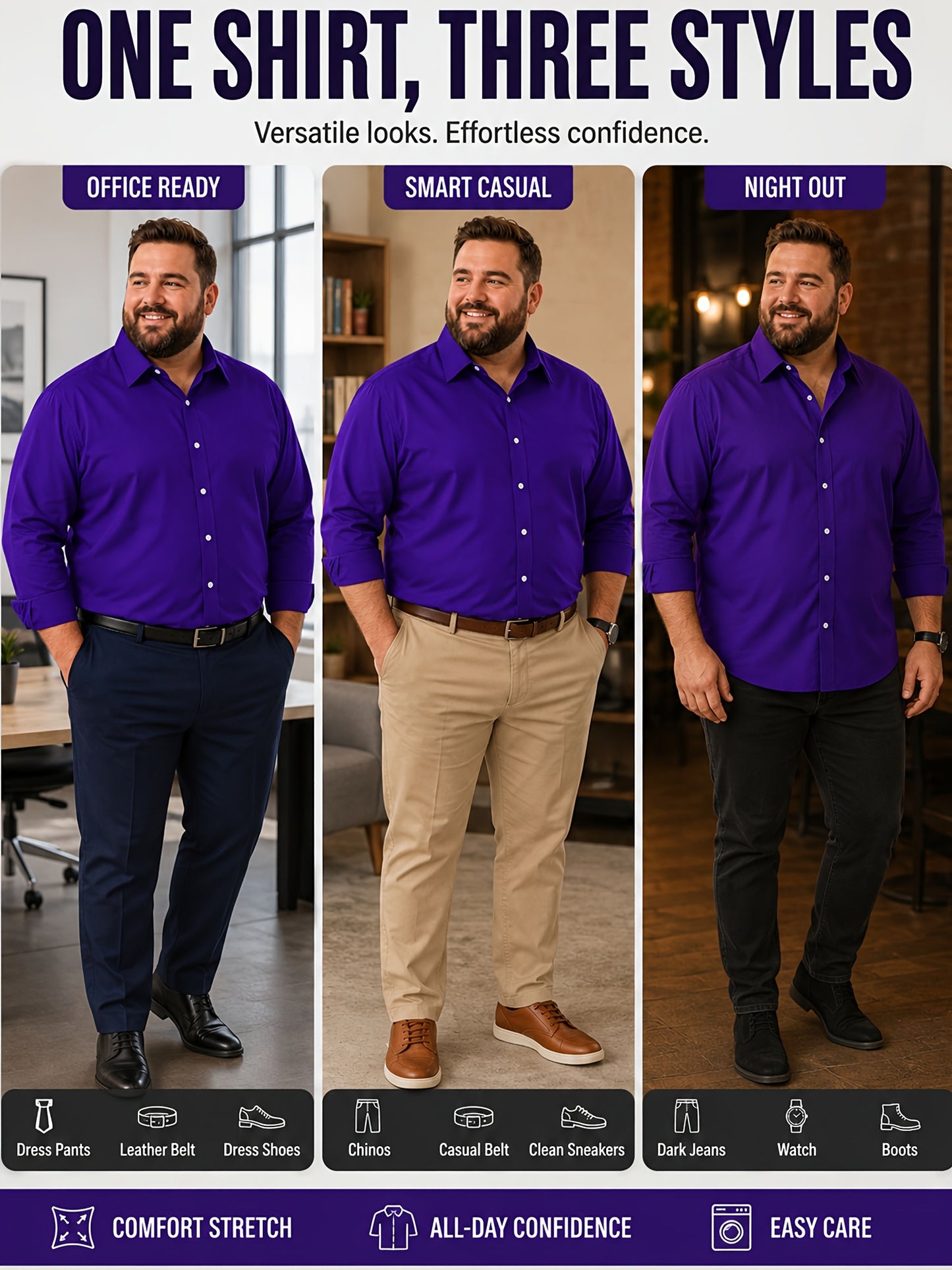 2pcs Set Of Men'S Plus-size Long-sleeve Shirts, 2XL To 6XL Size Shirts For Chubby Men, Versatile Plus-size Shirts For Daily Commuting, Summer Cool Shirts, Easy-care Wrinkle-resistant Plus-size Business Shirts, Gifts For Family