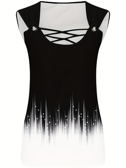 [Fashion Vest] European And American Fashion Vest With Gradient Fashion Print, Circular Cross Strap Vest, Soft Fabric Suitable For All Seasons