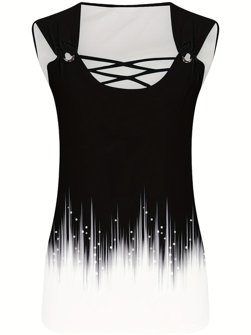 [Fashion Vest] European And American Fashion Vest With Gradient Fashion Print, Circular Cross Strap Vest, Soft Fabric Suitable For All Seasons