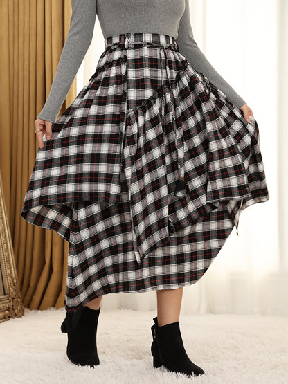 Victorian Gothic Handmade Fringe Plaid Skirt 2025 | Asymmetric Ruffle High-Waist Beach Skirt | Elastic Waist Multi-Layer Vacation Dress | Spring Summer Sweet Style Ladies Gift