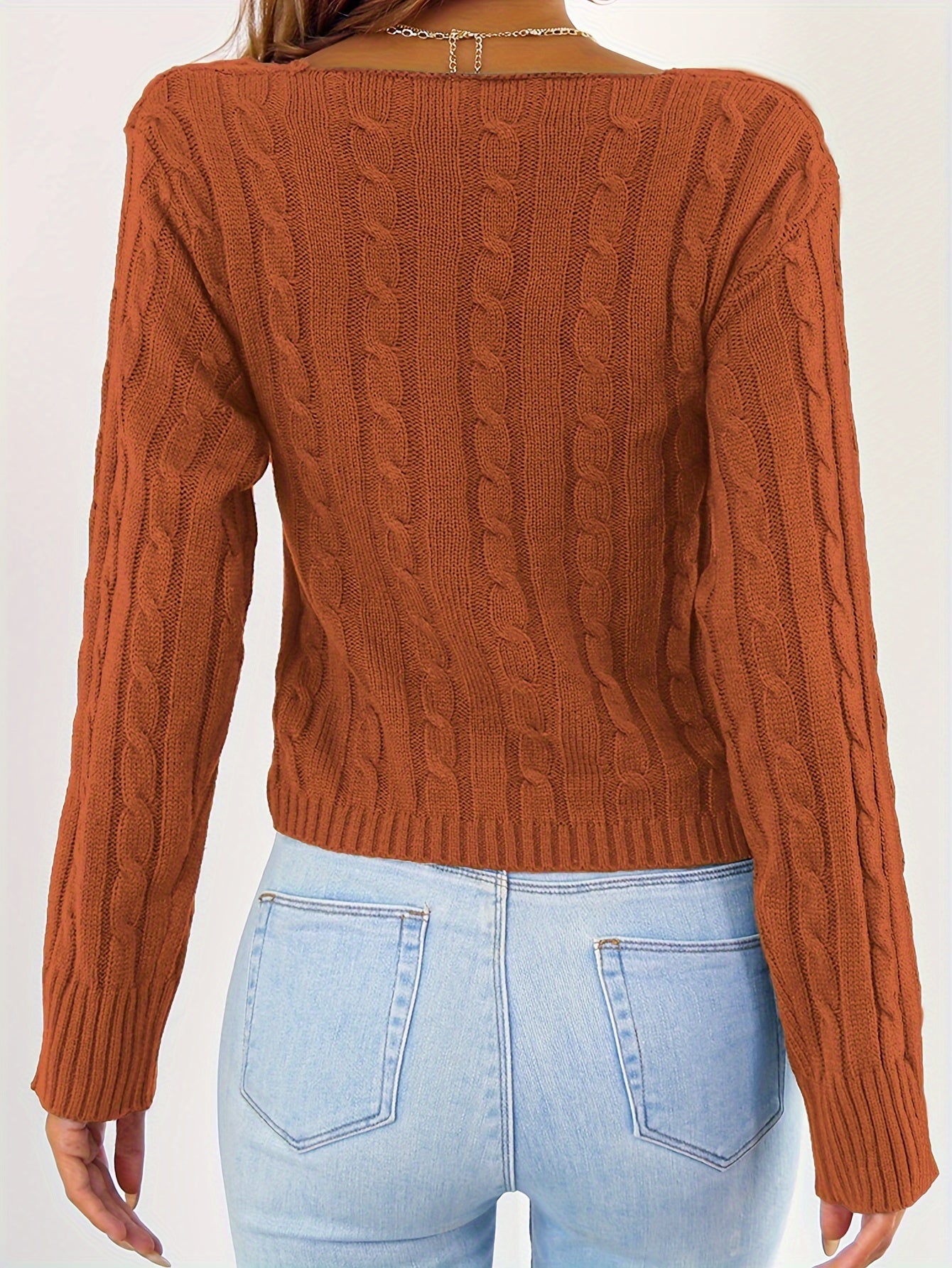 Sexy Solid Pullover Sweater, Long Sleeve V Neck Casual Crop Top for Spring & Fall, Women'S Clothing