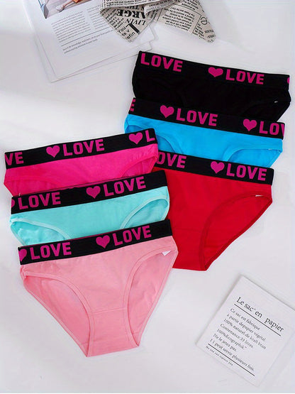 6pcs Seamless Women'S Underwear, Simple Letter Love Pattern, Comfortable Stretch Fabric Lingerie in Red, Black, Blue, Pink, Green, Beige