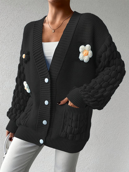 Plus Size, [European Winter Directional Style] Plus-size Women's Clothing, Sweet and Fresh Style, Women's Flowers Decorate Loose Cardigan, Spring, Autumn and Winter Fashion and Versatile Items