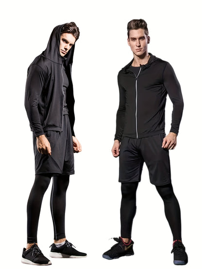 5 Men's Compression Workout Suits, Flannel Pants, Flannel Long Sleeves, Regular Short Sleeves, Baggy Shorts, High-stretch Jackets, Quick-drying Warm-up Suits, Running Workout Suits, Winter Outdoor Warm-up Suits. The Four Seasons Can Wear Freely
