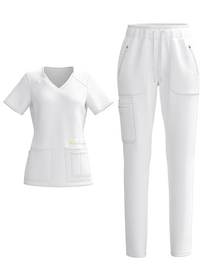 PandaFlex 4 Way Stretch Women Scrub Set Modern Fit V-Neck Top & Multi Pocket Pants 3371