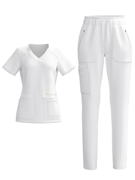 PandaFlex 4 Way Stretch Women Scrub Set Modern Fit V-Neck Top & Multi Pocket Pants 3371