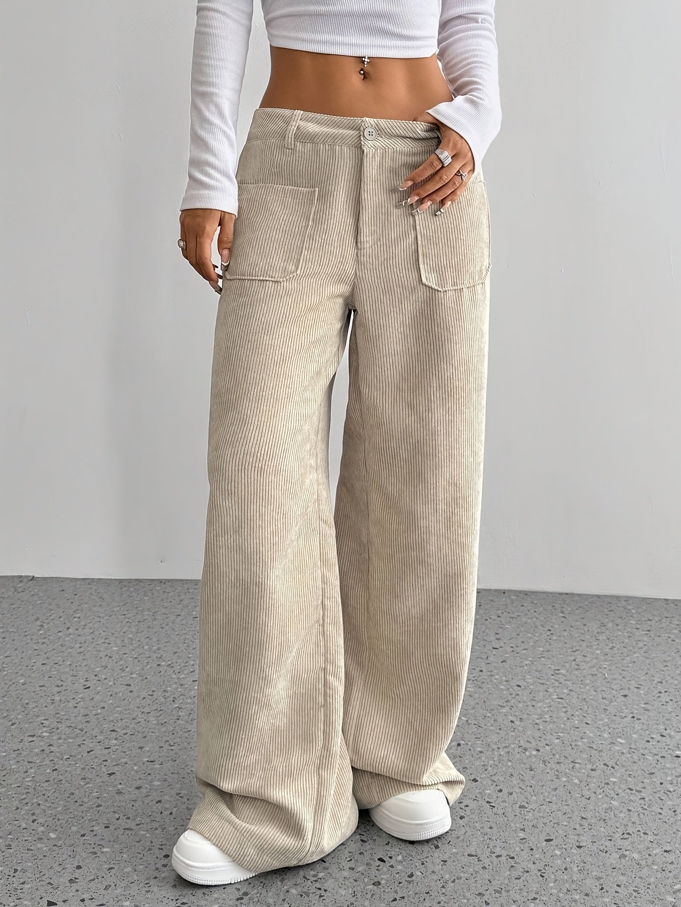2025 New Explosive Product Chic Straight Pants with Pockets in Solid Color - Casual And Comfortable, Women'S Machine Washable