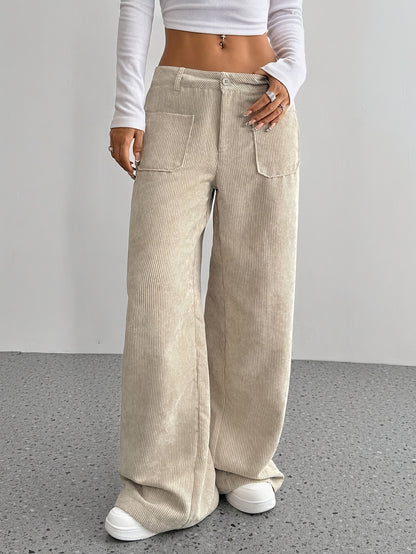 2025 New Explosive Product Chic Straight Pants with Pockets in Solid Color - Casual And Comfortable, Women'S Machine Washable