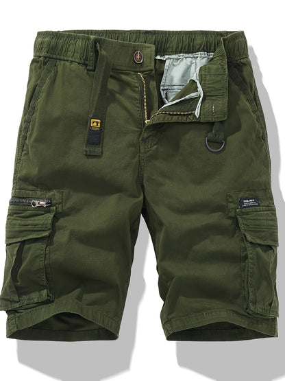 Men's Breathable Cotton Shorts with Multi-Pocket - Elastic Workwear Shorts Suitable for Outdoor,,, Casual Wear - Mid-Rise Pants with /Equipment Pockets