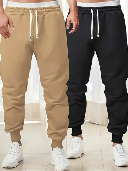 5pcs Men's Casual Sweatpants, Polyester Knit Fabric, Cotton Solid Color, Regular Fit with Pockets, Elastic Waist Drawstring Joggers Ideal Gift, Loose Waist, Spring Clothes, Summer Clothes, Valentine's Day Gifts, Easter Gifts, Discounted