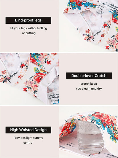 4pcs Comfy Floral Print Triangle Panties - Soft, Breathable, Stretchy, And Intimates for Women - Lingerie And Underwear Essentials for Everyday Comfort Elegant Design