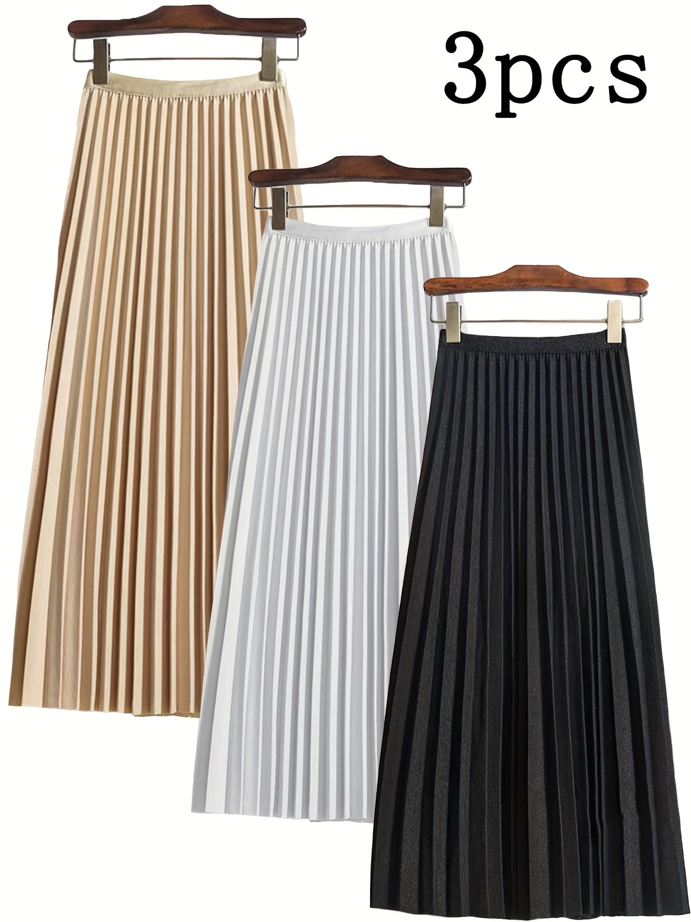 3pcs Women'S Pleated Skirt Set - Stylish And Versatile Outfit for Work, Parties, Or Casual Wear, Elastic Waistband, Perfect for Everyday Fashion Or Special Occasions