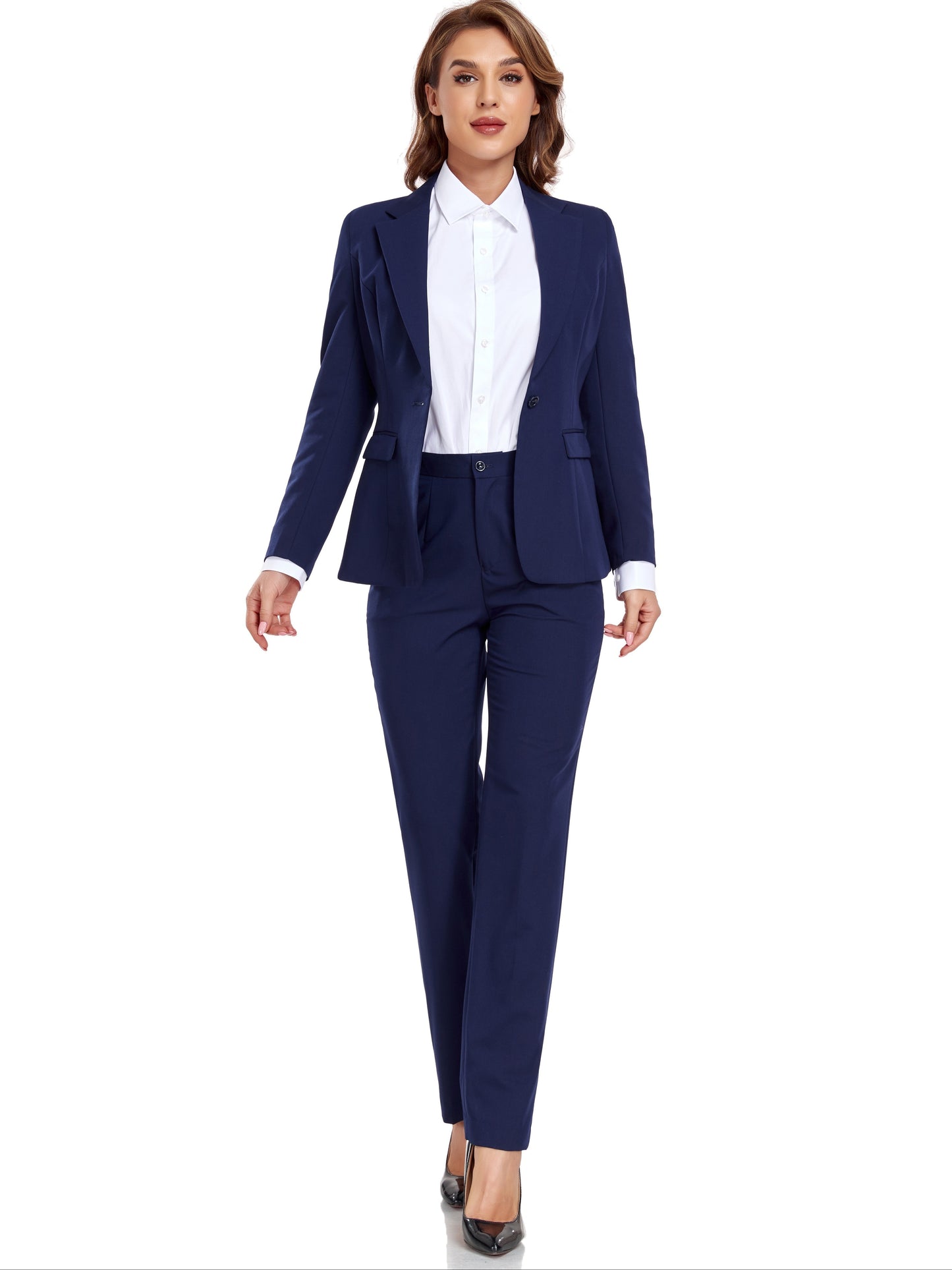 Women's Casual Slim Fit Business 2pcs Blazer Set Long Sleeve Button Blazer Skinny High Waist Pants Outfits Anniversary Graduation Season New Product