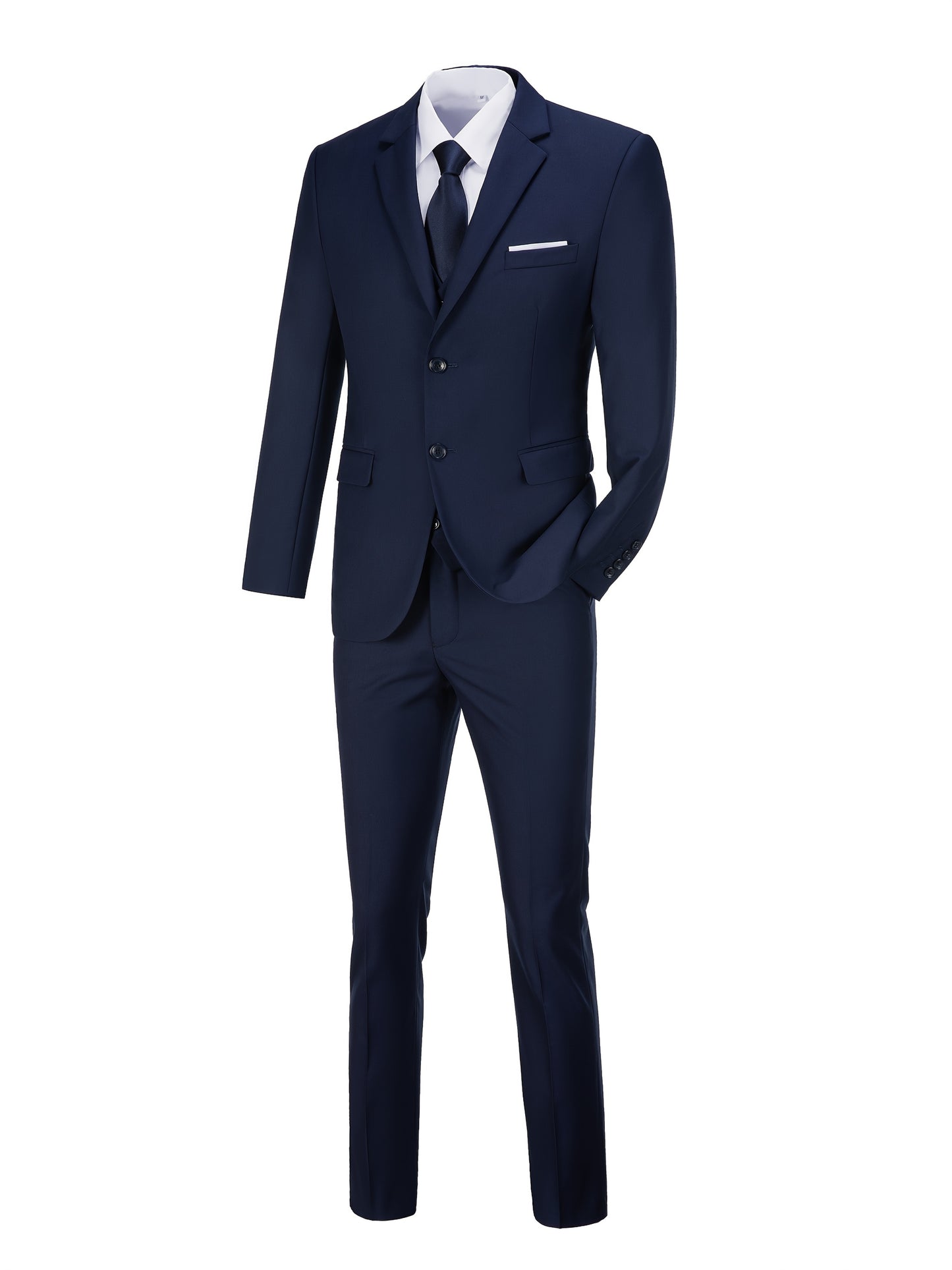 Men's Solid Color Complete 3pcs Suit Set Slim Fit Modern Tailored for Weddings Business Graduation Father's Day Gifting Express Delivery