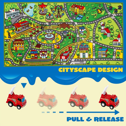 Kids City Playmat with 12 Cars - Jumbo city play rug with 12 pull-back cars
