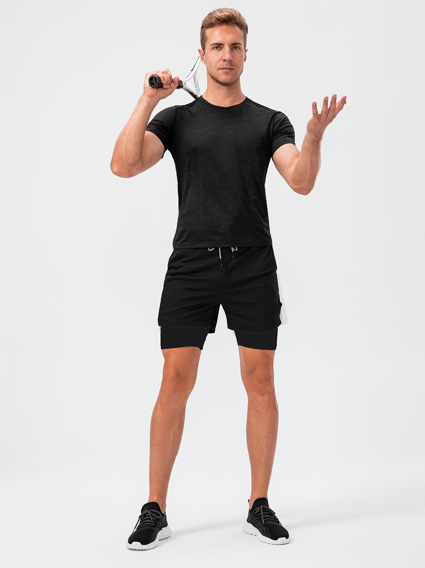 3pcs Men's 2-in-1 Double-layer Shorts with Inner Pocket, High Stretch Sports Shorts, Suitable for Summer Running, Gym Exercise And Training