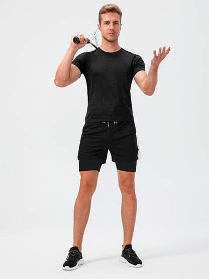 3pcs Men's 2-in-1 Double-layer Shorts with Inner Pocket, High Stretch Sports Shorts, Suitable for Summer Running, Gym Exercise And Training
