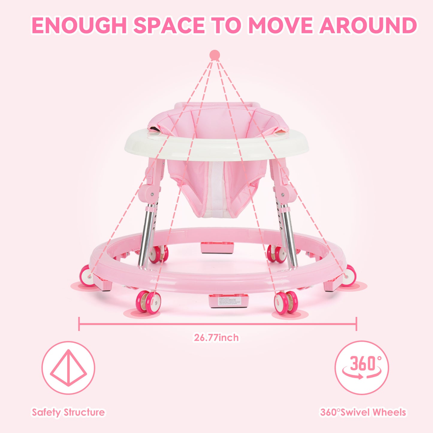 Baby Walker Foldable with 9 Adjustable Heights, Baby Walkers and Activity Center for Boys Girls Babies 6-12 Months, Baby Walker and Bouncer Combo with Wheels Portable Anti-Rollover, Mother's Choice