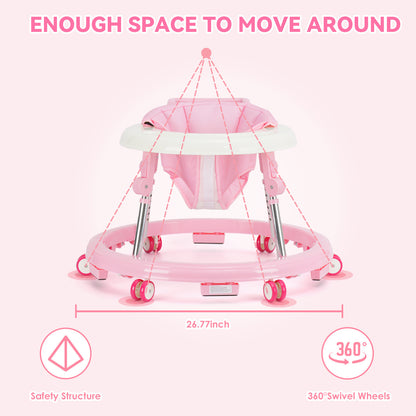 Baby Walker Foldable with 9 Adjustable Heights, Baby Walkers and Activity Center for Boys Girls Babies 6-12 Months, Baby Walker and Bouncer Combo with Wheels Portable Anti-Rollover, Mother's Choice