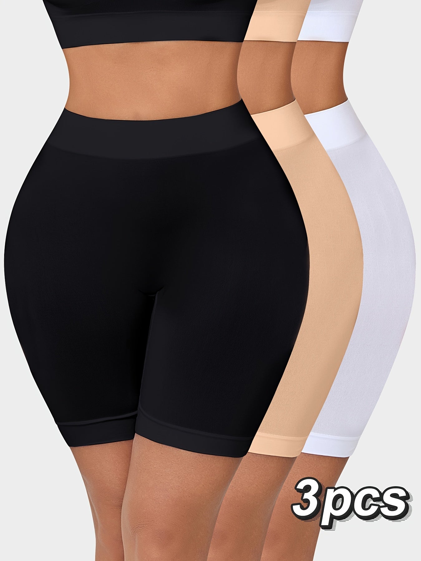 3-pack Mid High Waisted, Seamless Leggings, Women's Sports Safety Pants, Anti Slip, Non Rolled Edge Cropped Pants