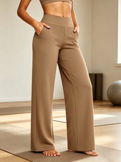 2pcs Women's High Waist Solid Color Wide Leg Pants with Double Pockets, Butt Lifting Slim Fit Trousers, Lightweight Breathable Skin-Friendly Fabric, Versatile for Office Work Daily Streetwear