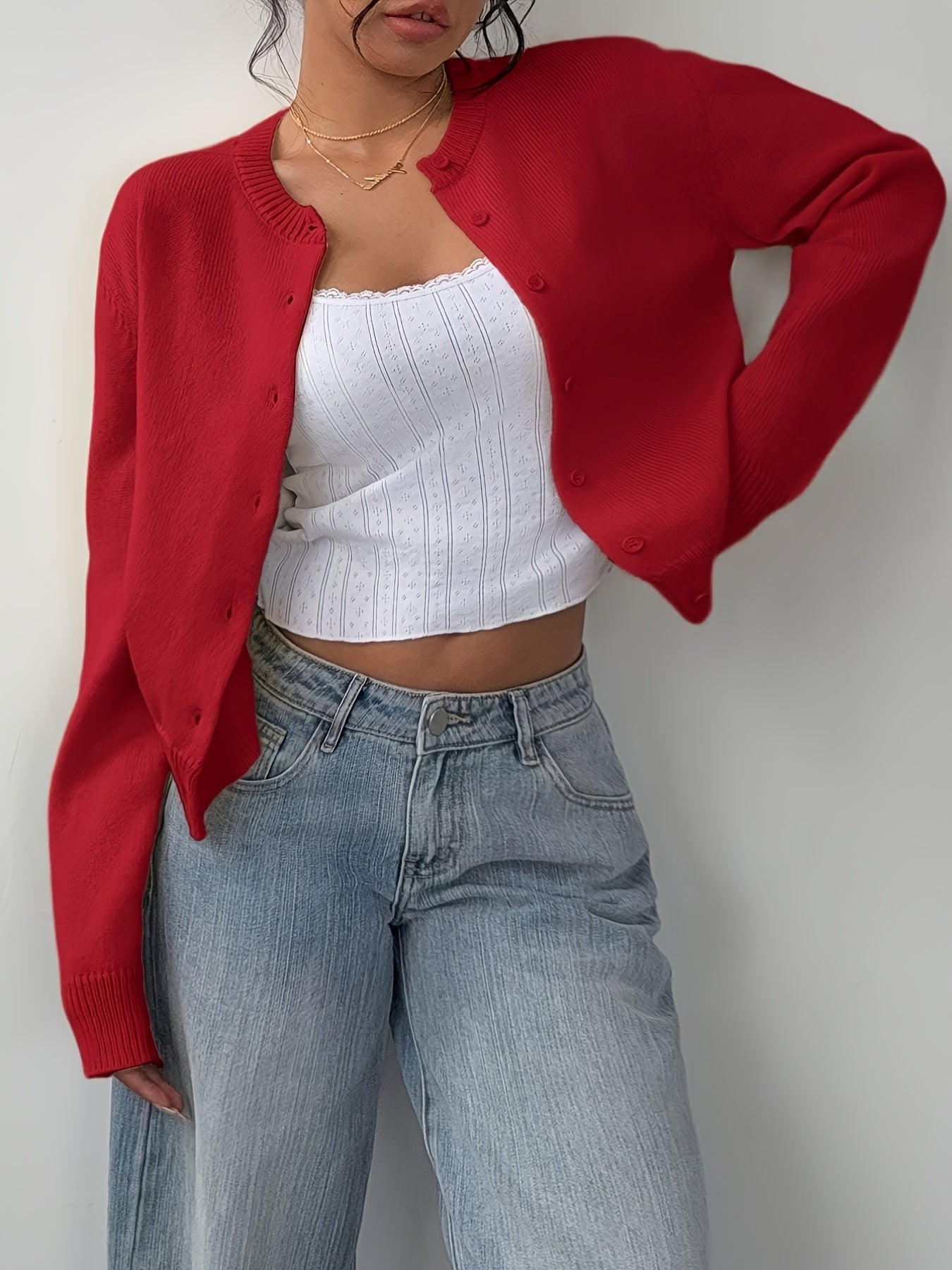 Womens Local Warehouse New Arrivals, Spring Autumn Round Neck Button Cardigan, Elegant Noble Ladies Cropped Long Sleeve Tops, Soft Slim Fit Casual Daily Outerwear, Ropa De Mujer Fashion Female Clothes Discount Promotion