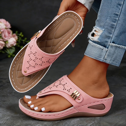 Women's Orthopedic Wedge Sandals, Casual Comfortable Flip-Flops, Non-Slip Thick-Soled Slippers, Breathable Hollow Summer Beach Shoes