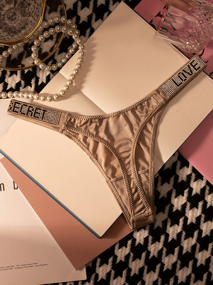 5pcs of Alluring Thongs for Women, Adorned with Rhinestones, Featuring a Low-Rise Design. These Soft And Breathable Panties Offer Comfort And Good Elasticity, Making Them Ideal for Everyday Wear, Sports