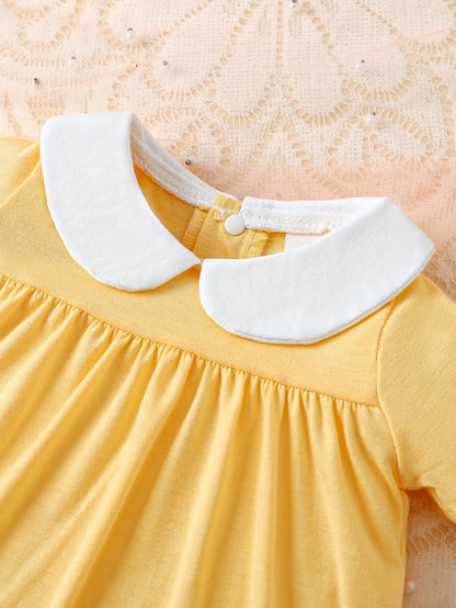 3pcs Girls' Casual Dress Set, Summer New Style, 3 Colors, Floral Butterfly Print, Short Sleeve, Cute Doll Collar, Back Button Closure Dress Combo