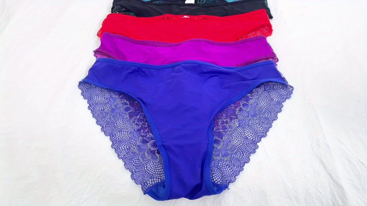5pcs Ladies Sexy Lace Underwear, Translucent Fashion Elegant Mature Low Waist Panties, Romantic Dating Erotic Brief, Comfortable Soft Breathable Yoga Panties