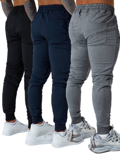 3PCS Men's Sweatpants with Zipper Pockets Tapered Joggers for Men - Athletic Pants for Workout, Jogging, Running - Breathable & Comfortable Fabric - Suitable for Men - Perfect for Fitness Enthusiasts
