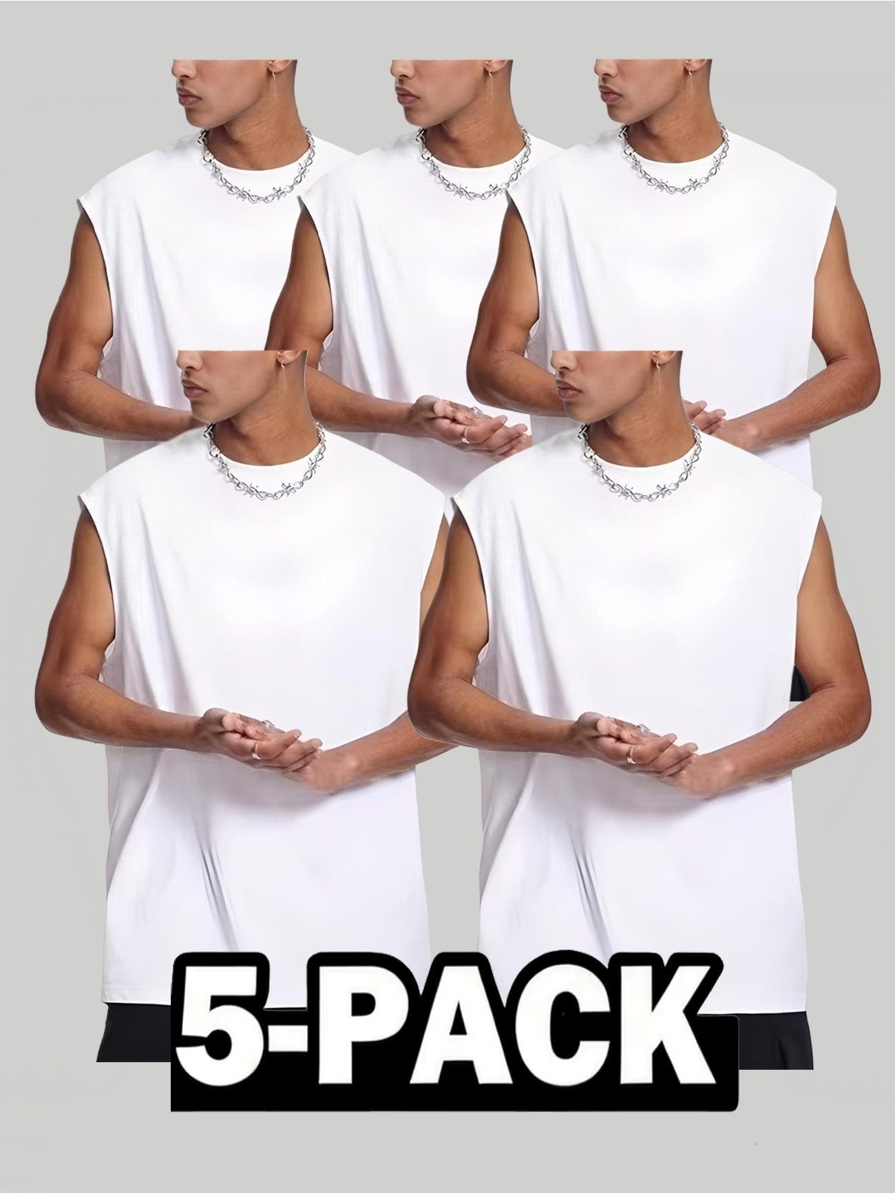 5pcs Men's Cotton Tank Tops, Black, White, Sleeveless Fitness Undershirts, Comfortable Breathable Round Neck Vests