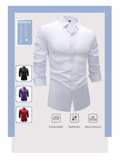 Men's Slim Fit Muscle Shirt - Stretch Polyester Blend Long Sleeve for Body Contouring | Glossy Solid Color Workout & Casual Shirt | Spring/Fall Gym-to-Street Wear (Hand Wash)