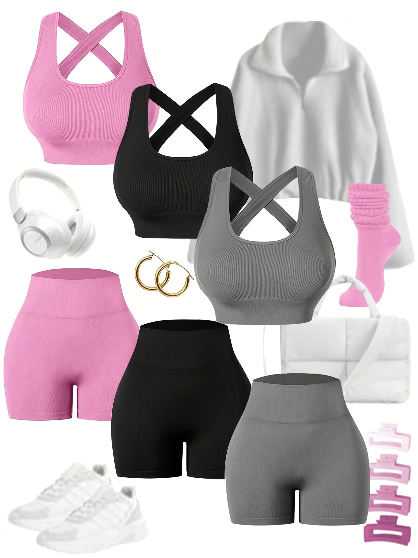 Three Sets of Seamless Women'S Sportswear Suits, Featuring High Elasticity, See-Through Back Bras And Tight-Fitting Short Pants for Enhancing Buttocks