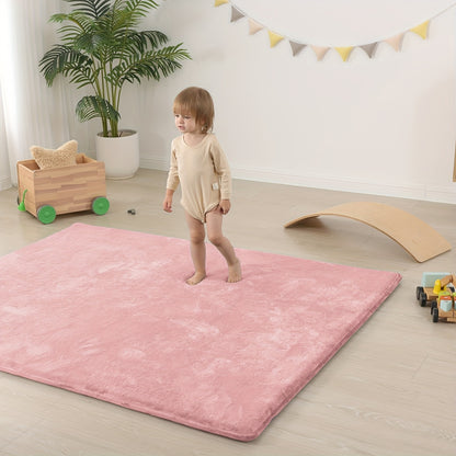 Thickened Japanese Tatami Mat, Comfortable Coral Velvet Baby Playmat for Floor, 1.2"(2.8Cm) Thick Foam Crawling Rug for Kids, Nursery, 50"X50" Playpen Mat, Yoga Mat for Living Room, Easy Care with Non-Slip Cushioned